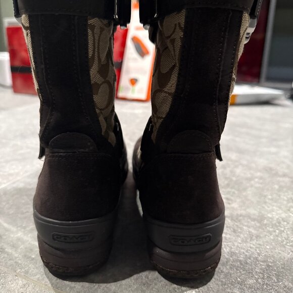 Coach Mariette Winter Snow Boot Women Sz 6.5 A7185 Canvas Suede Fur Trim Leather - Picture 11 of 11